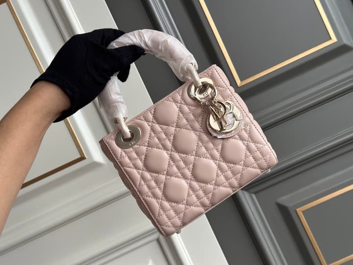 Dior Lady Dior Three-Grid Lambskin Shoulder Bag in Black Lambskin