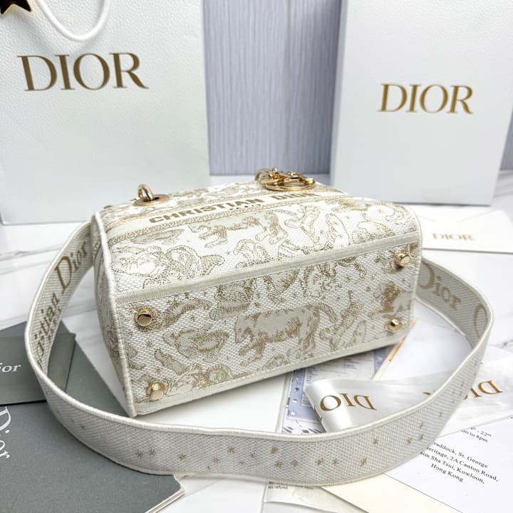 Dior Lady Dior 5-Grid Hand-Embroidered Handbag in Black Embroidered Toile