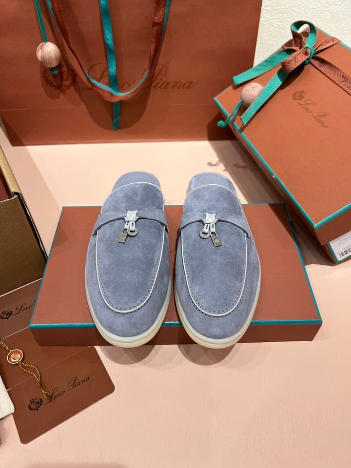 Loro Piana Women's Mules in Aqua Blue Suede