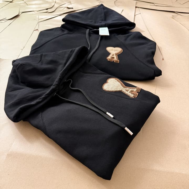 Ami Paris Towel Embroidered Heart Boxy Hoodie – 25FW in Classic Black