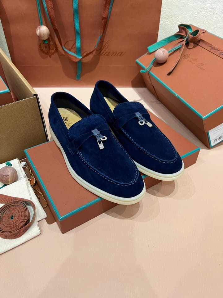 Loro Piana Classic Suede Backless Mules in Ash Blue Suede
