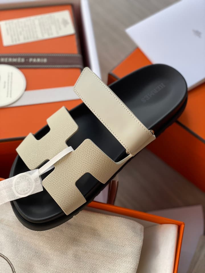 Hermès Chypre Unisex Slides in Beige