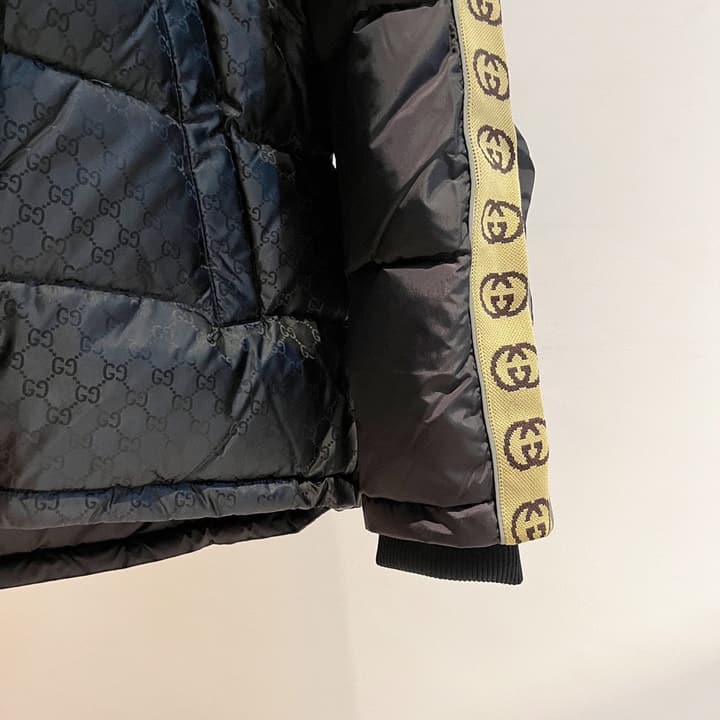 Gucci Double G Jacquard Reflective Runway Down Jacket in Black With Gg Webbing