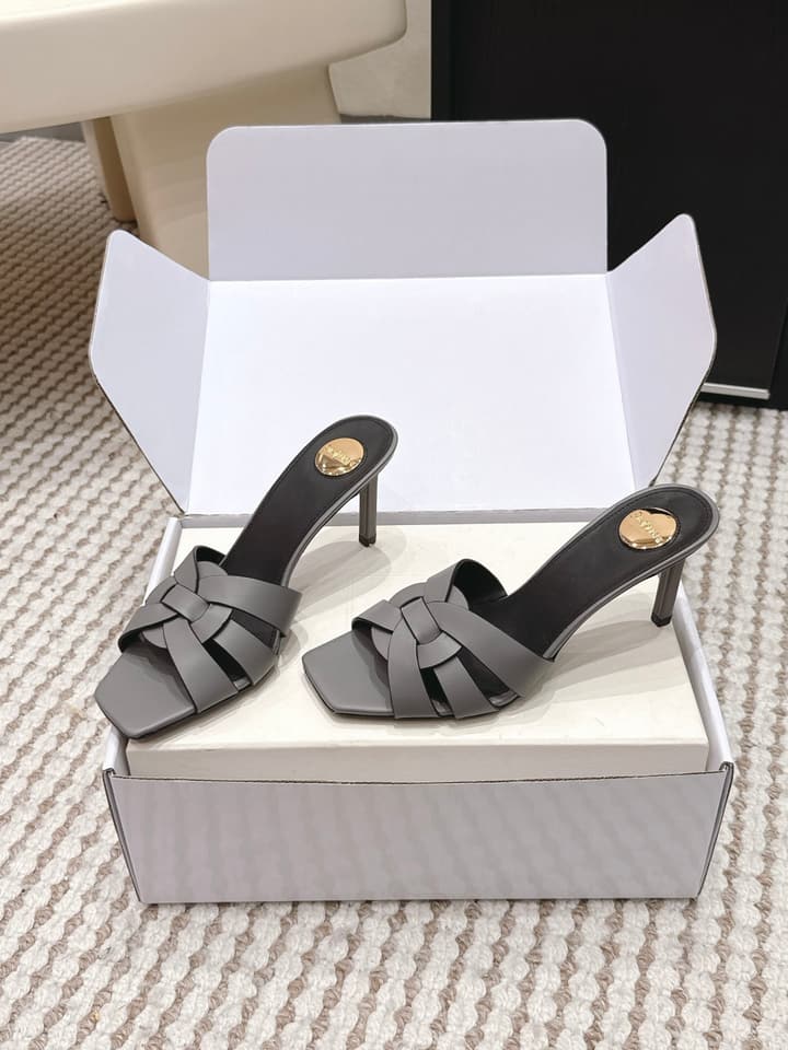Saint Laurent Melody Square-Toe Heeled Sandals – 2026 Spring/Summer Collection in Beige Patent