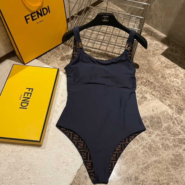 Fendi Versatile One-Piece Bikini Swimsuit in Brown Ff Logo Bikini