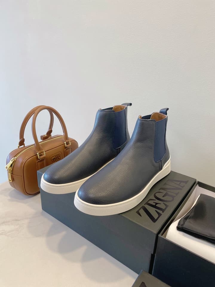 Zegna COUTURE Triple Stitch Leather Sneakers in Black Suede With Dark Sole