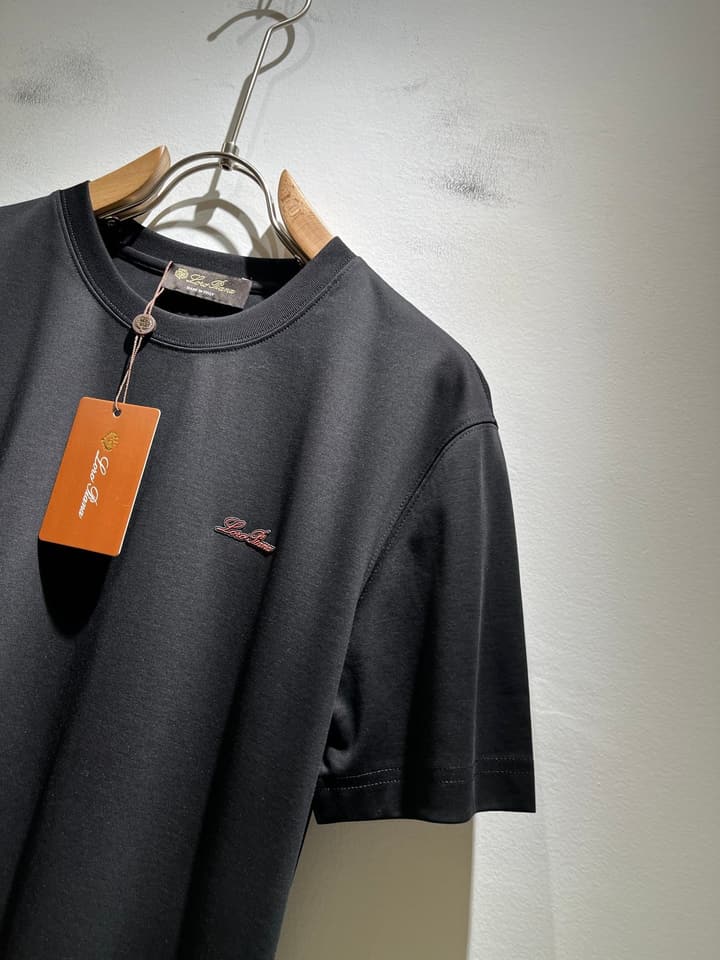 Loro Piana Men's Logo Rubberized Short Sleeve T-Shirt – Spring/Summer 2025 in Charcoal Gray