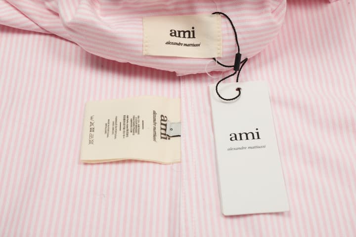 AMI Paris Small Heart Embroidered Striped Long Sleeve Shirt in Blue Stripe