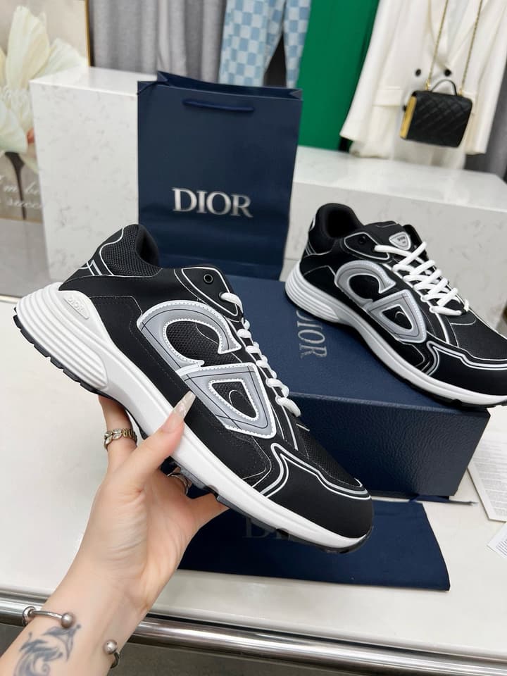 Dior B30 Unisex Mesh and Leather Sneakers in Navy Blue And Grey