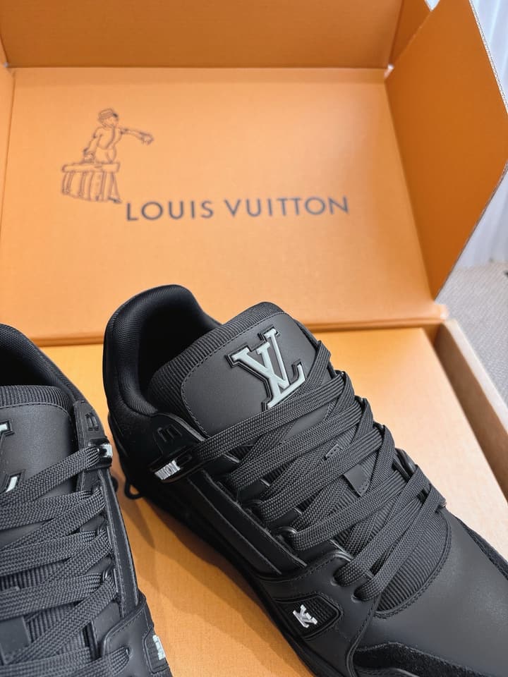 Louis Vuitton LV Trainer Sneakers in All Black Silver Monogram