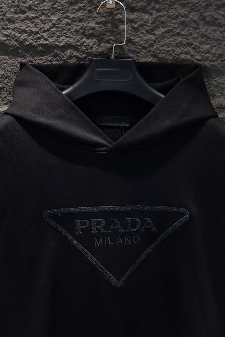 Prada Oversize Embroidered Cotton Sweatshirt in Classic Black Hoodie
