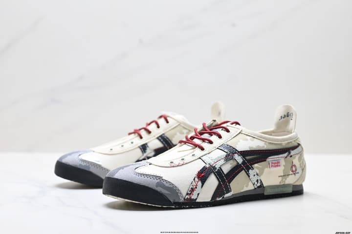 Onitsuka Tiger Mexico 66 Slip-On Casual Sneakers in Cream Black Stripes Graphic