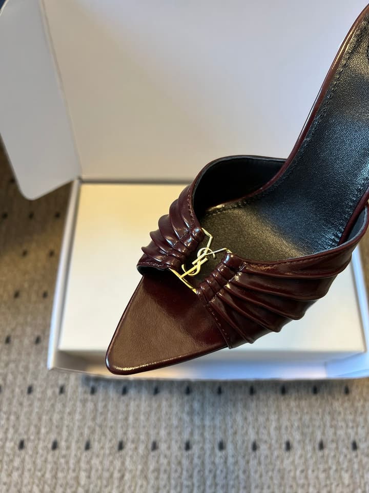 Saint Laurent Ruched Leather Mules – 26SS in Beige