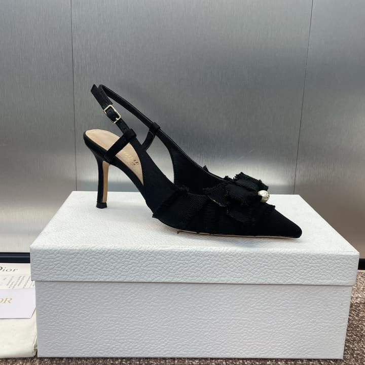 Dior J'Adior Adiorble Tassel Bow Pearl Heeled Sandals – 2024 Spring/Summer Collection in Black Velvet Front