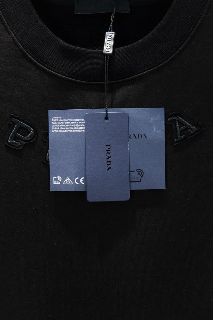 Prada Oversize Heavyweight Embroidered Sweatshirt in Black Crewneck