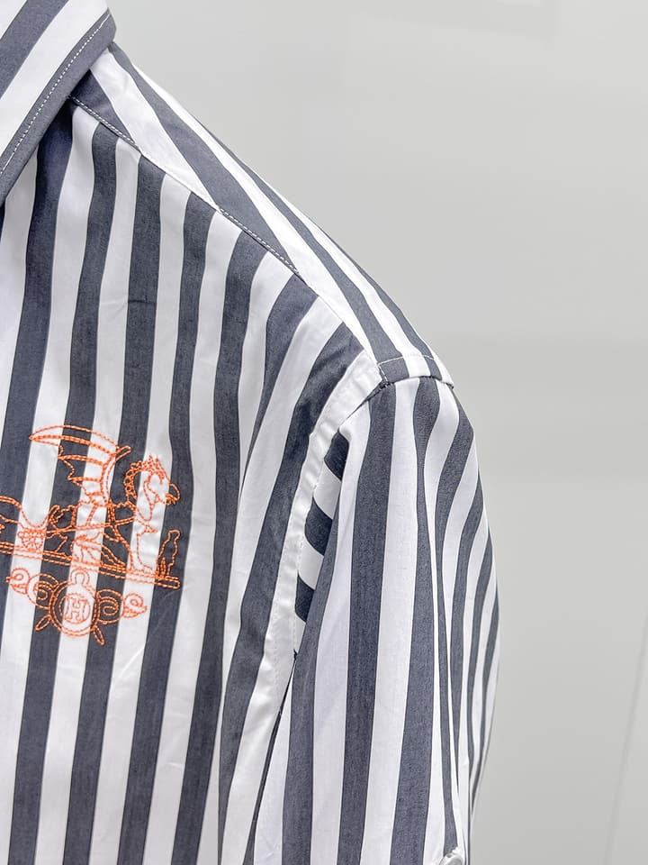 Hermès Long-Sleeve Shirt in Light Blue Striped
