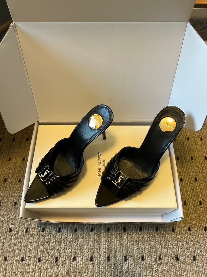 Saint Laurent Ruched Leather Mules – 26SS in Beige