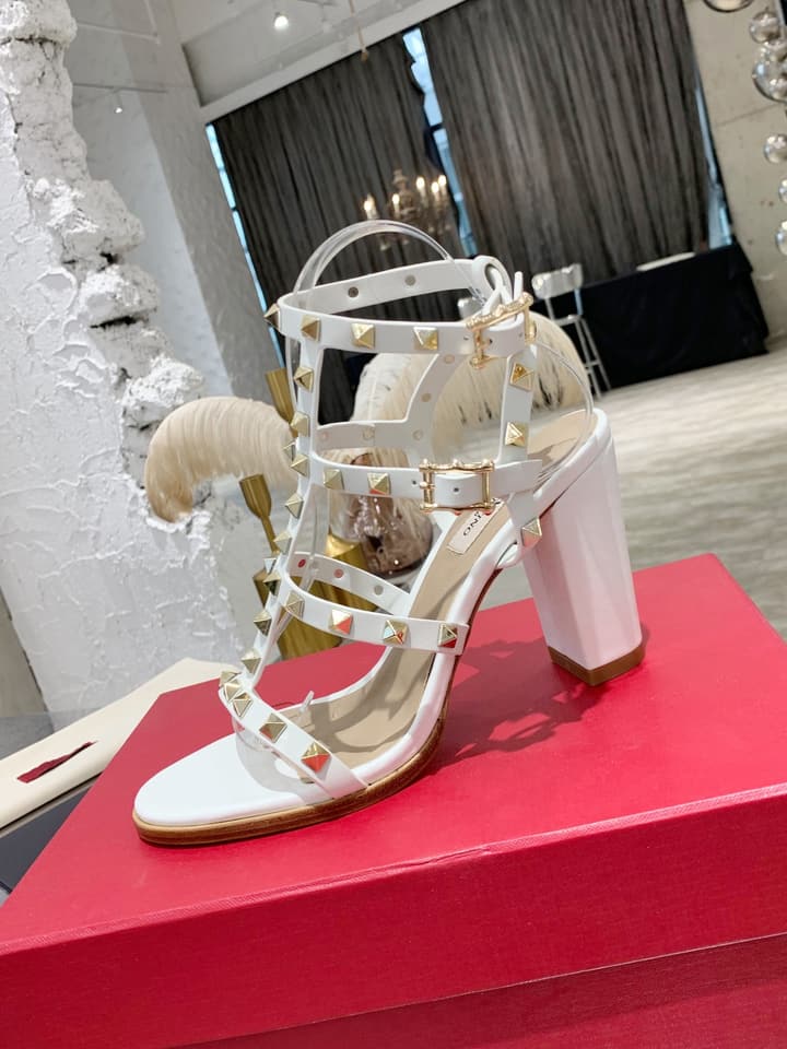Valentino Studded Classic Block Heel Sandals in Black With Black Studs 6.5cm Heel