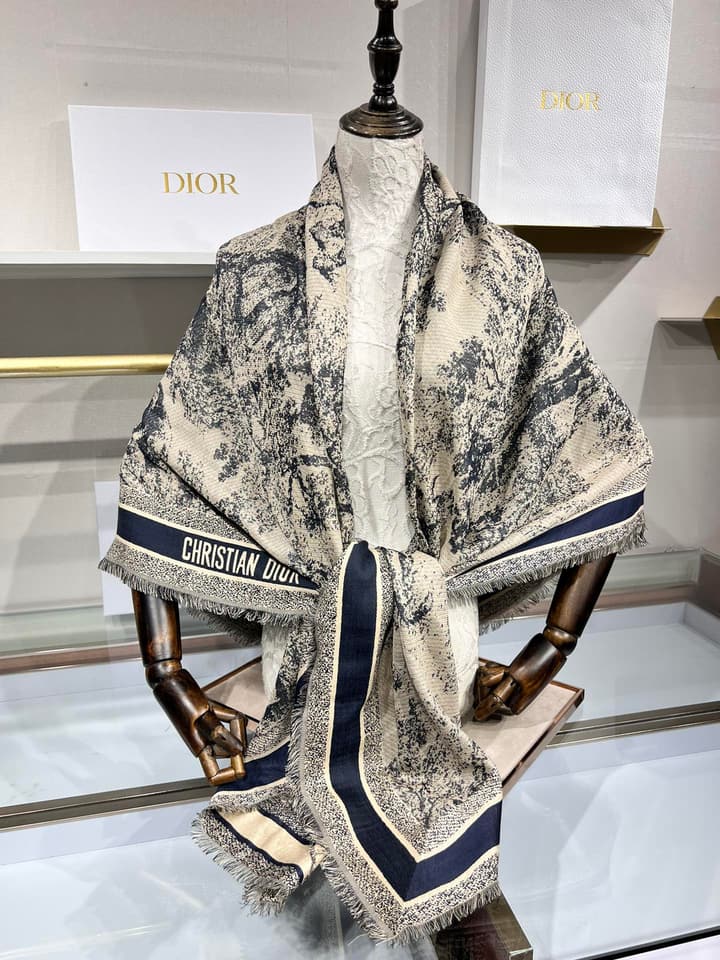 Dior Limited Edition Grey Shawl in Beige Blue Toile