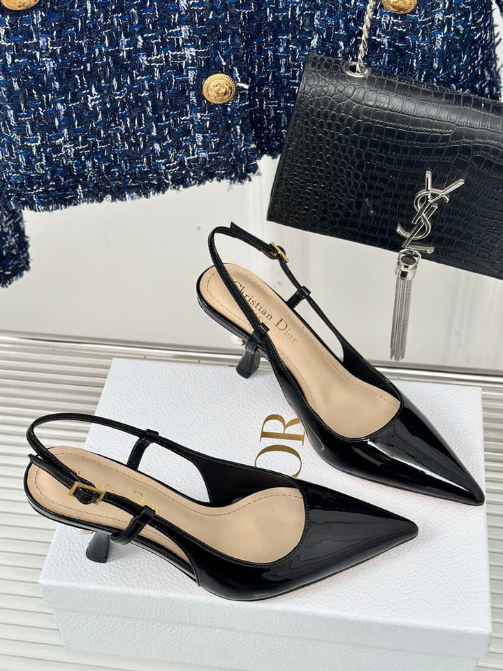 Dior Pearl Heel Pointed-Toe Slingback Mules – Spring/Summer Collection – 2024 in Black Leather
