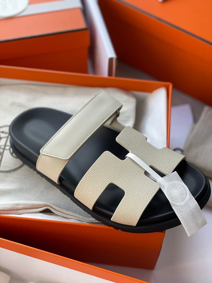 Hermès Chypre Unisex Slides in Beige