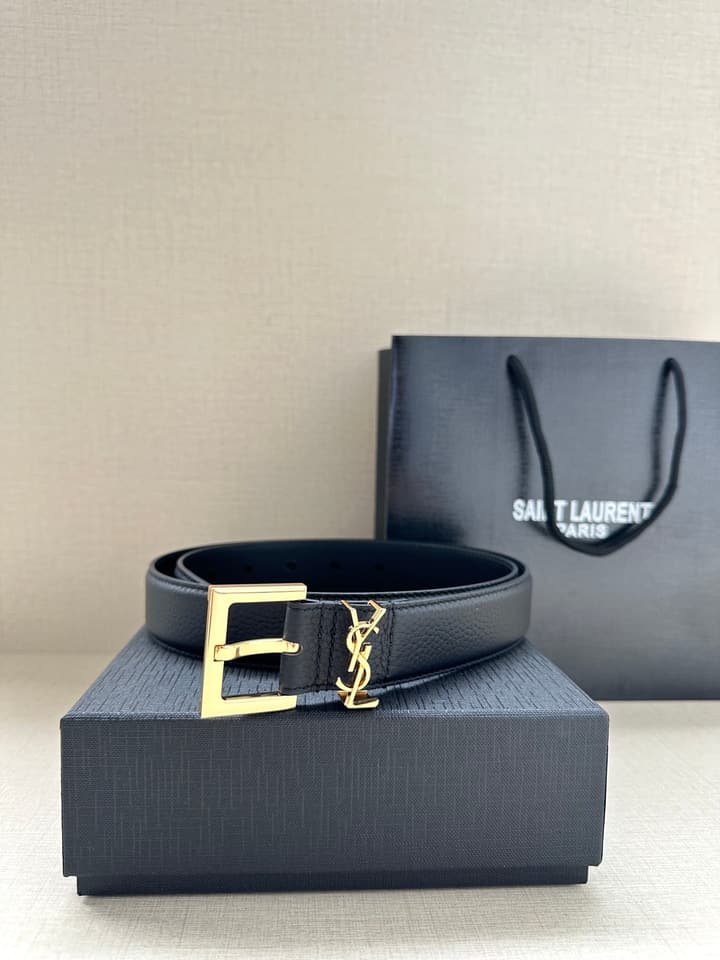 Saint Laurent Monogram Embossed Leather Narrow Belt