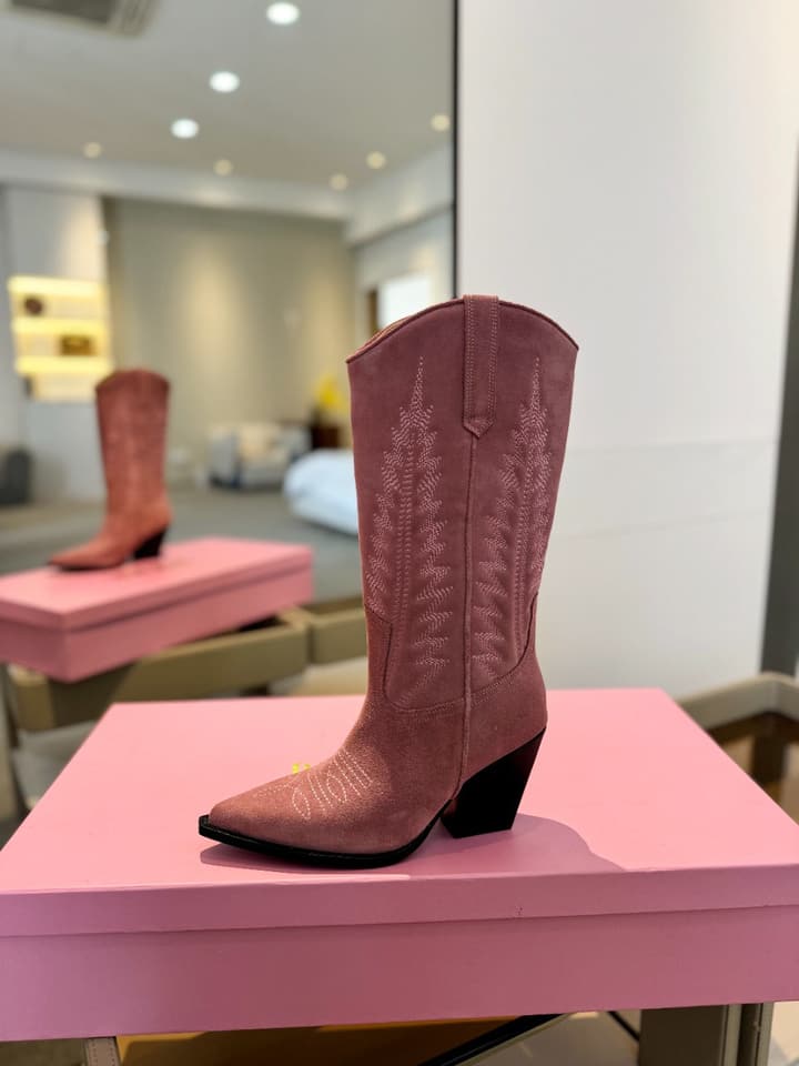 Paris Texas Embroidered Knee-High Boots in Black Suede