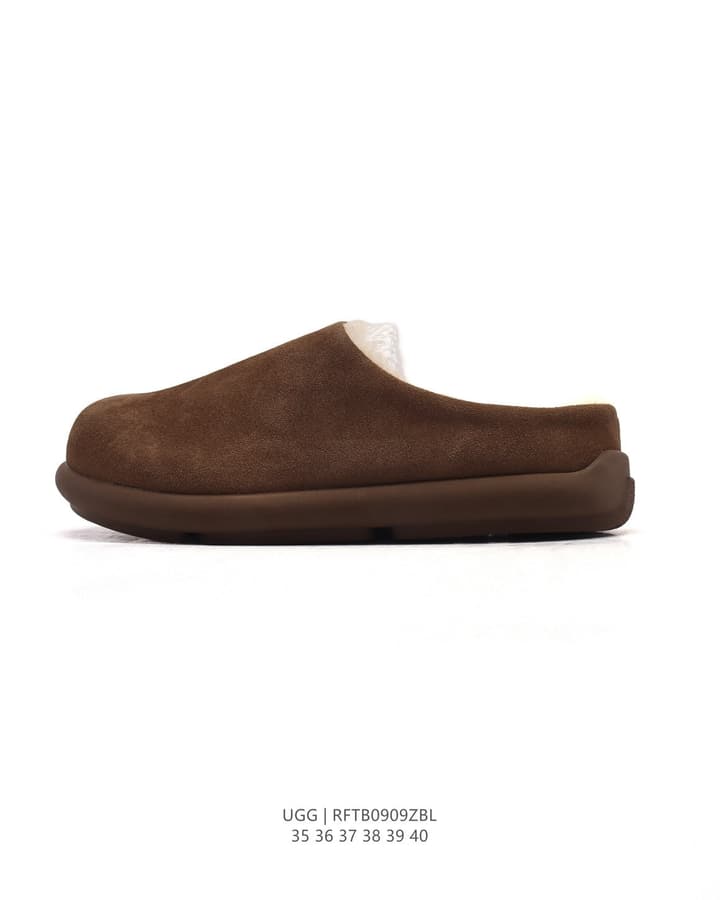 UGG Sheepskin-Lined Winter Slippers in Chestnut Brown Suede