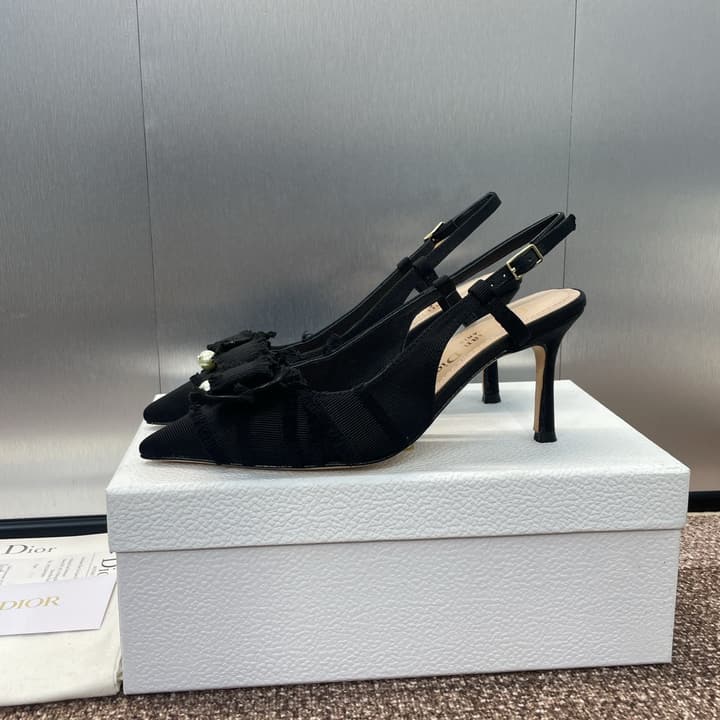Dior J'Adior Adiorble Tassel Bow Pearl Heeled Sandals – 2024 Spring/Summer Collection in Black Velvet Front