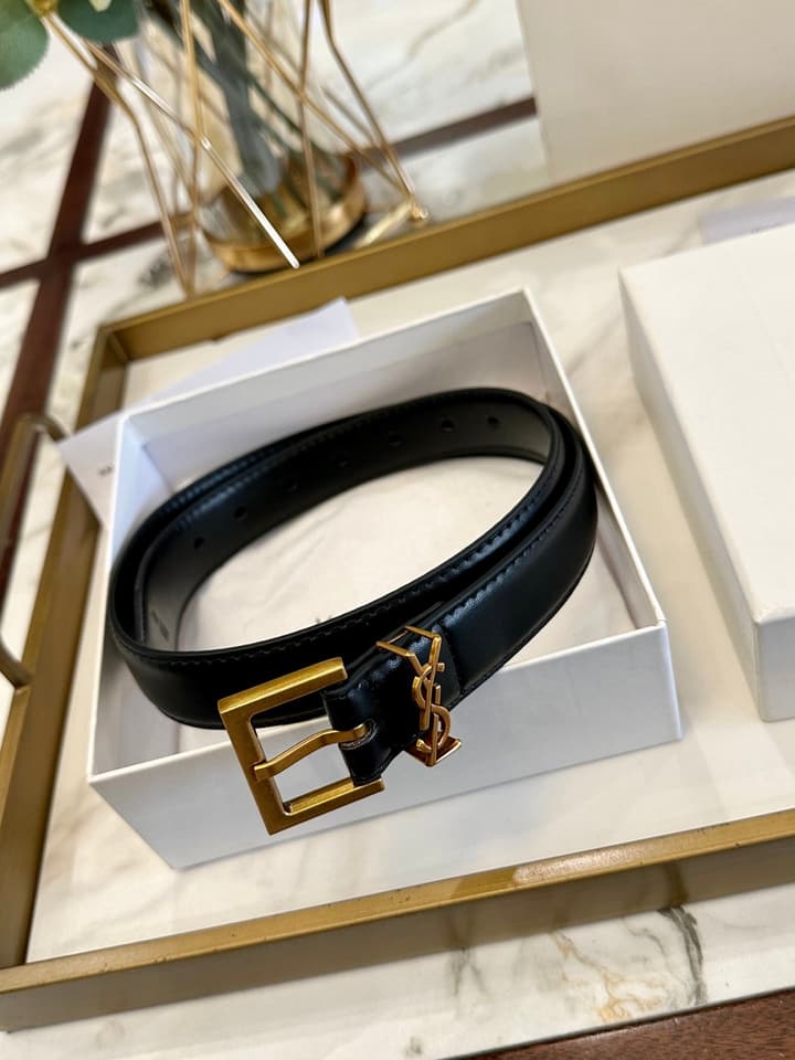 Saint Laurent Classic Leather Belt – 2.5cm in Black Leather With Gold Buckle