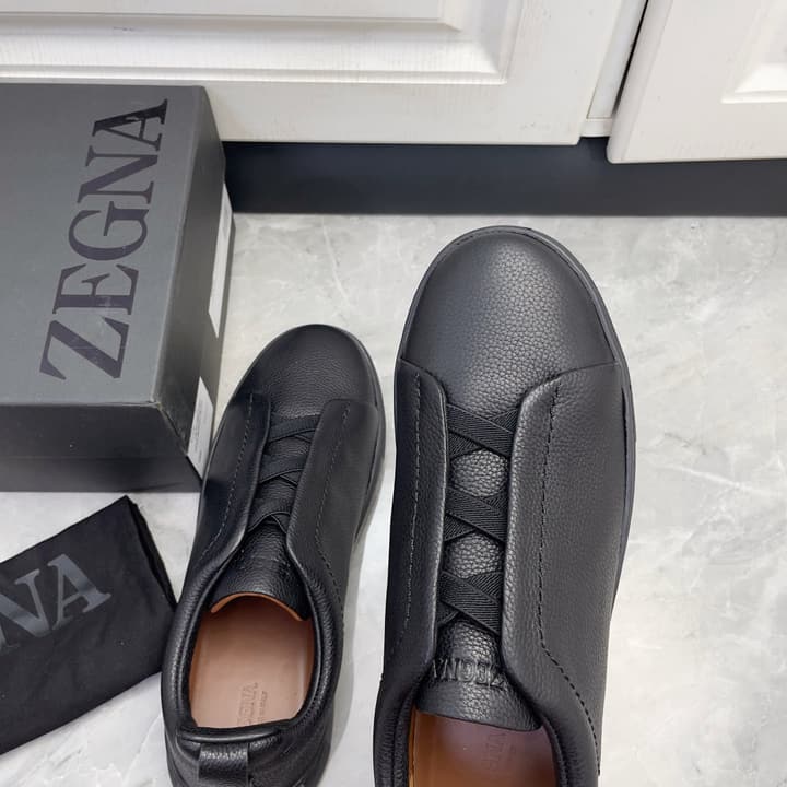 Zegna Triple Stitch Low-Top Sneakers in Navy Blue