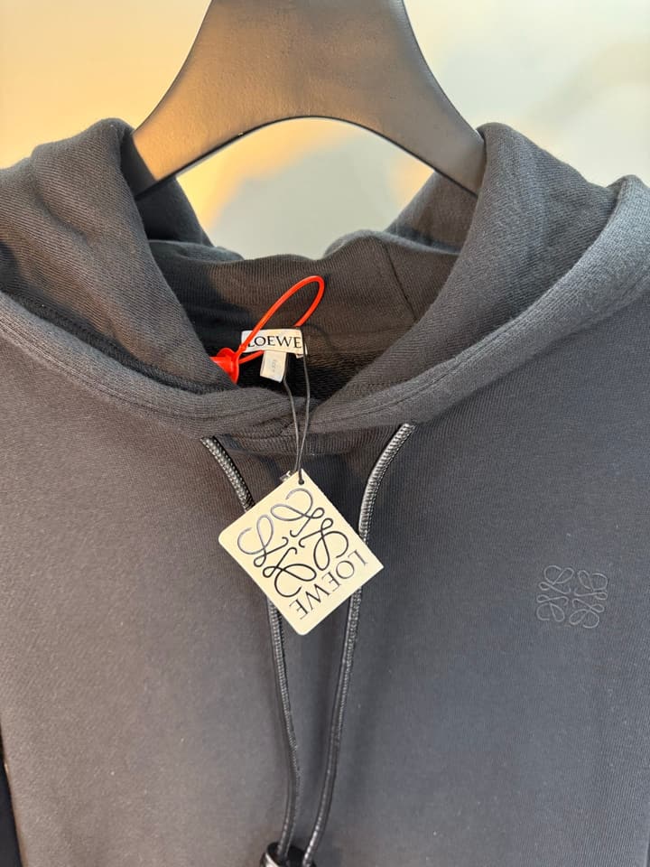 Loewe Anagram Leather Embroidered Hooded Sweatshirt – 25FW in Dark Charcoal