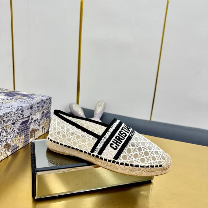 Dior Granville Embroidered Espadrille Flats in Beige/brown Oblique Pattern
