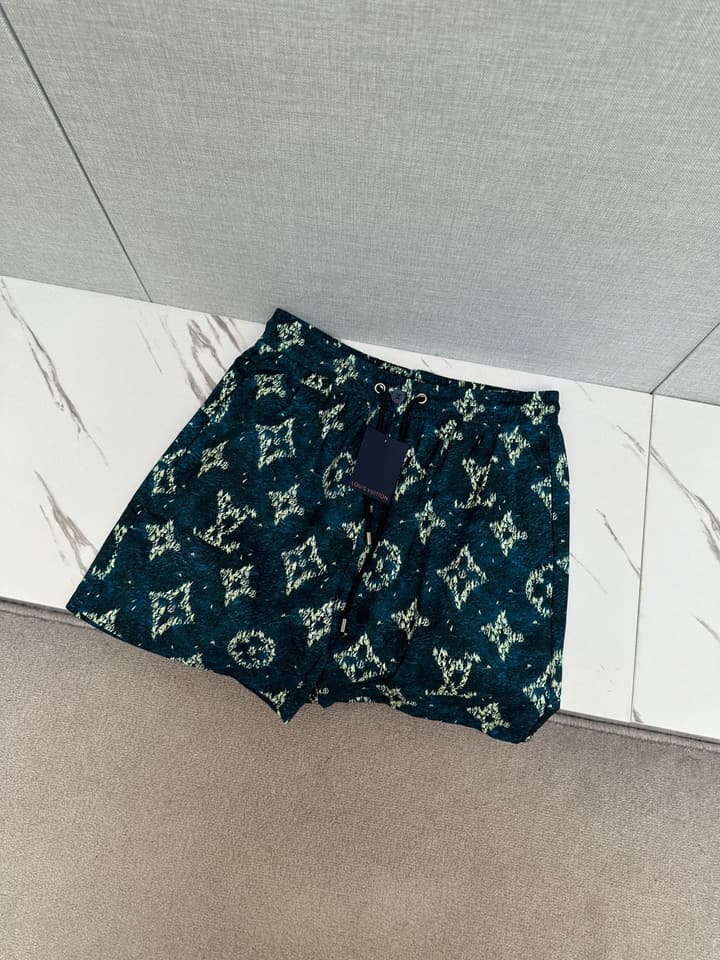 Louis Vuitton Men's Casual Beach Shorts – 2025SS in Grey Abstract Floral
