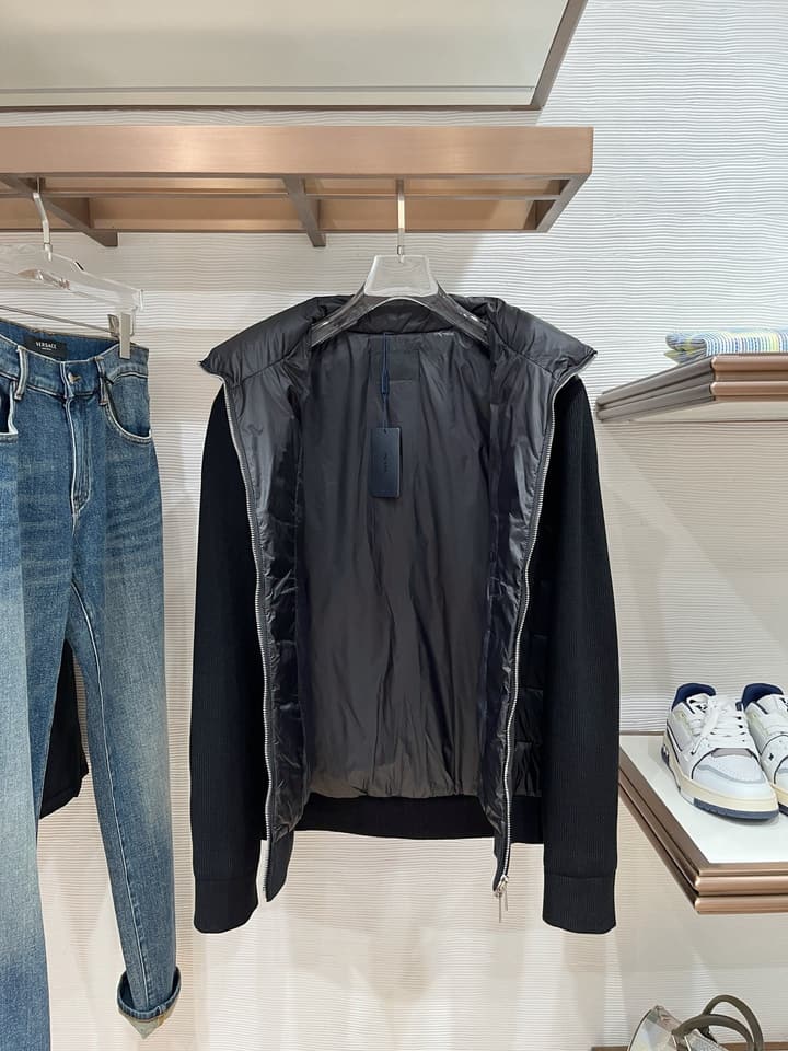 Prada Spliced Knit Down Jacket – FW2024 in Black Knit Down Jacket
