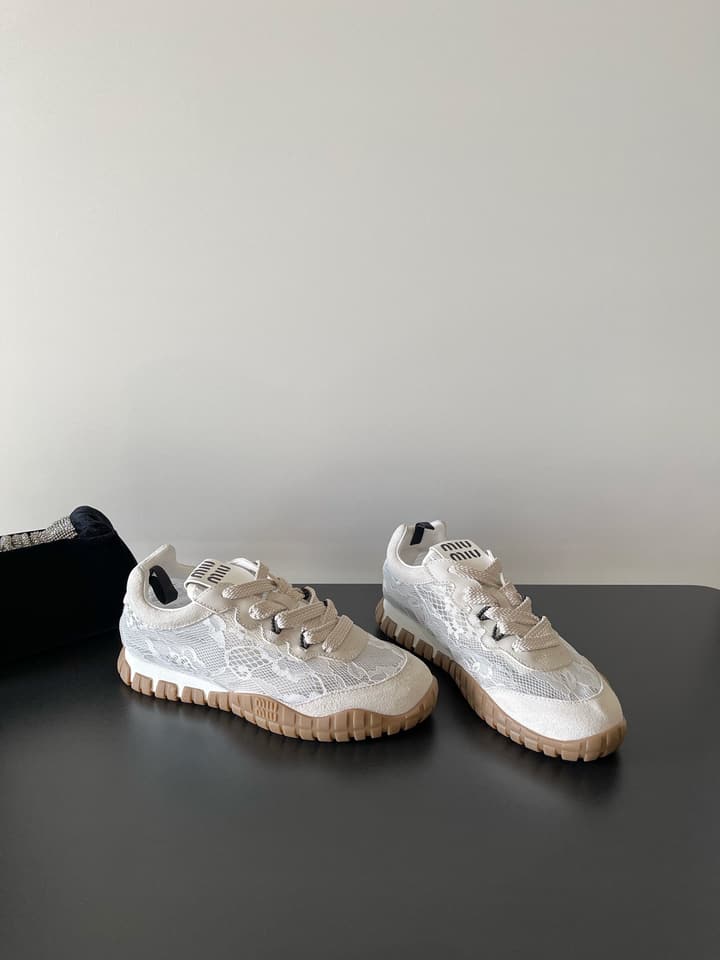 Miu Miu Latest Lace Retro Mary Jane Sneakers in Black