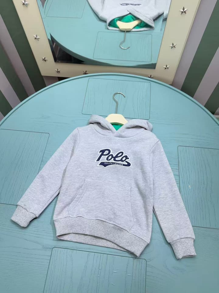 Ralph Lauren Inspired Kids Hooded Sweatshirt – 2025FW – Kids Collection in Burgundy Bear Graphic