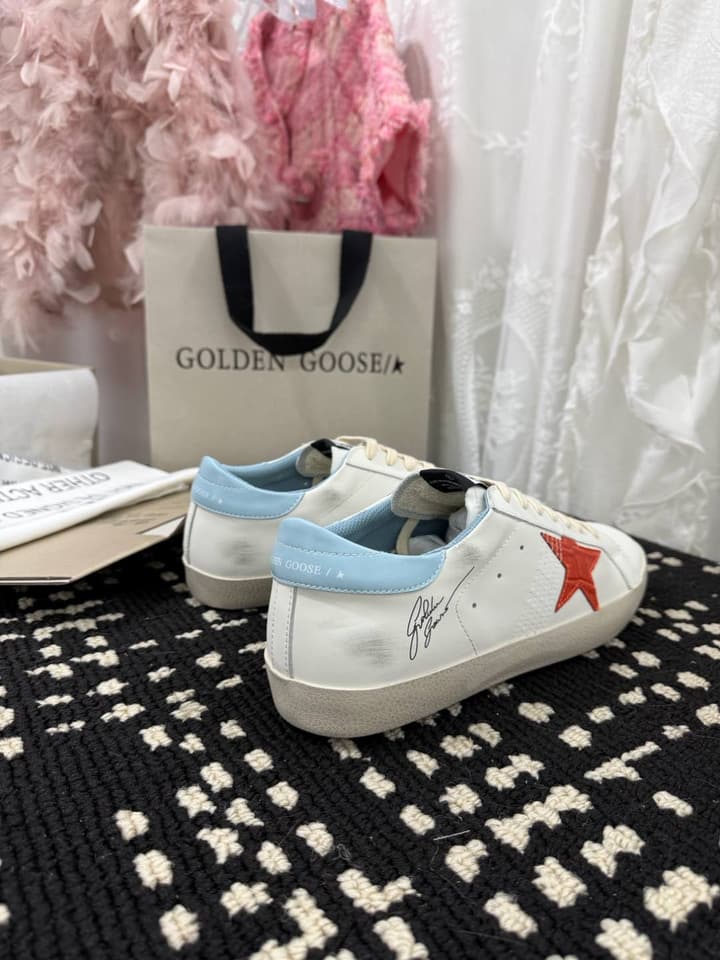 Golden Goose Super Star Rhinestone Leather Sneakers in Grey Suede Black Leather White Star