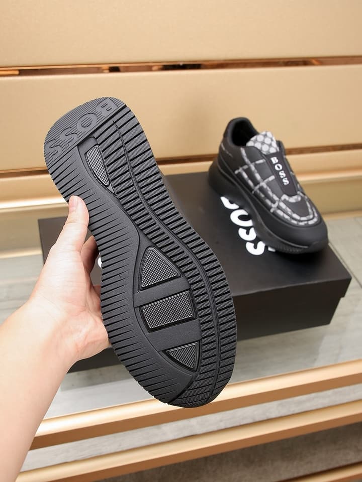 Boss New Men's Luxury Athletic Sneakers in Black With White Detail