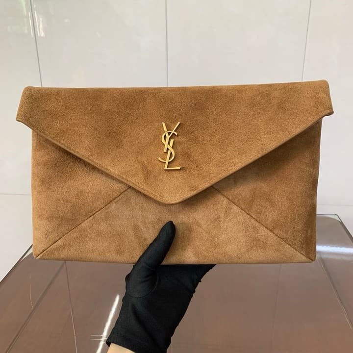 Saint Laurent Envelope Clutch Bag in Tan Suede Envelope Clutch