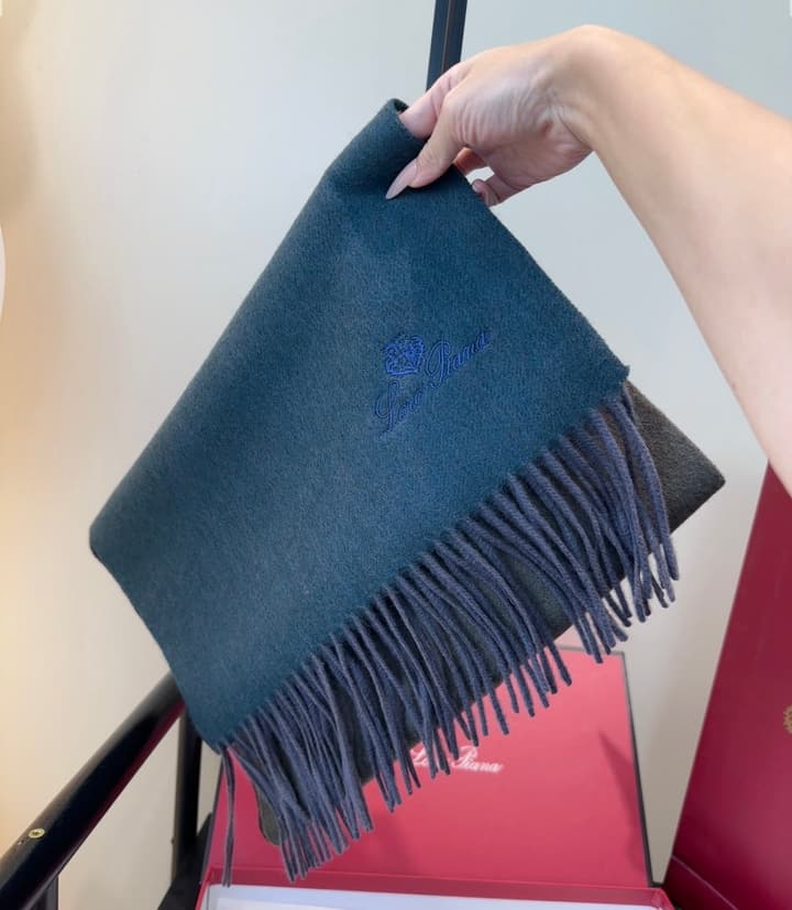 Loro Piana Plaid Wool Scarf in Beige/dusty Blue