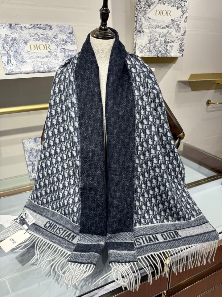 Dior Oblique Cashmere Scarf – 2025 in Grey
