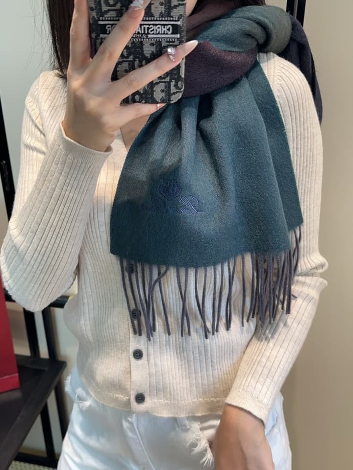 Loro Piana Plaid Wool Scarf in Beige/dusty Blue