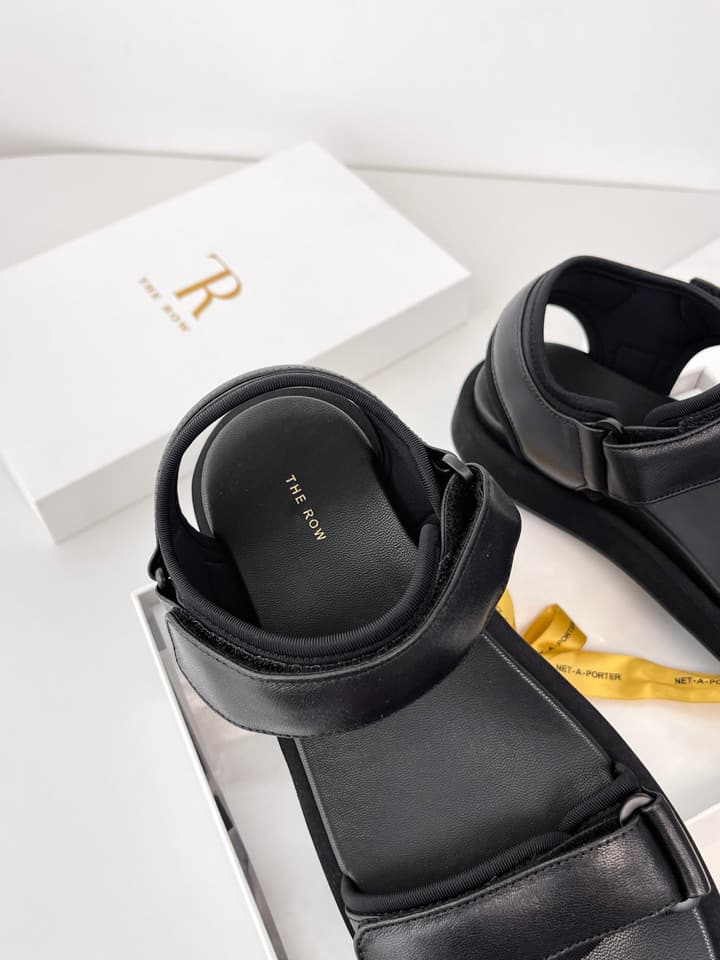 The Row Classic Velcro Beach Sandals in Black And Cream