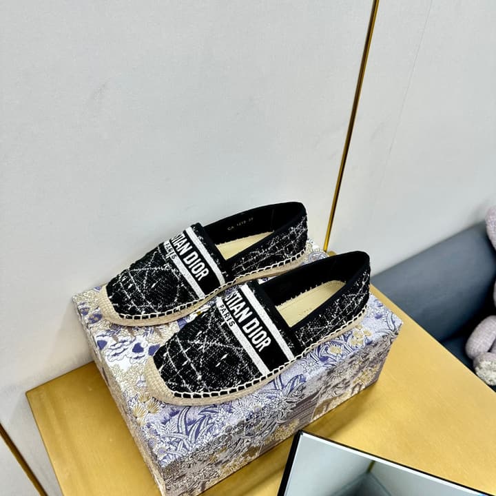 Dior Granville Embroidered Espadrille Flats in Beige/brown Oblique Pattern