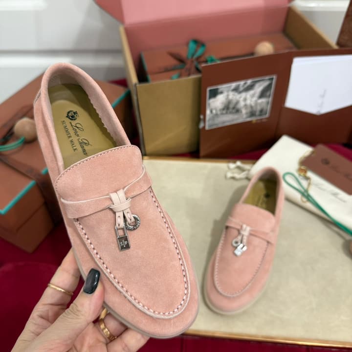 Loro Piana Summer Charms Walk Loafers – Kids Collection in Dusty Lavender Pink
