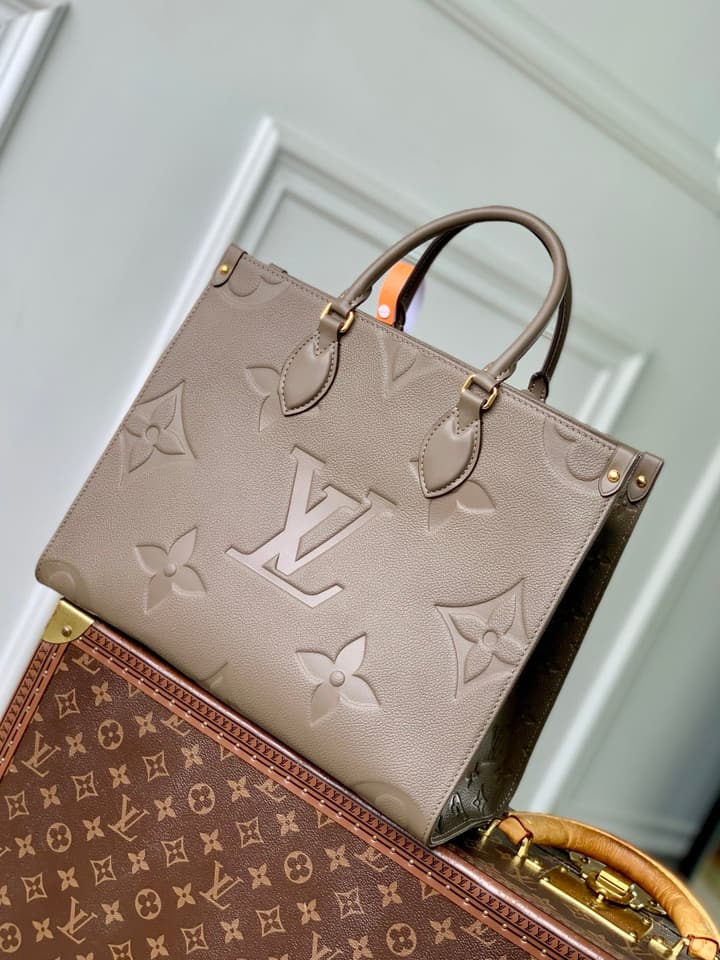 Louis Vuitton Onthego Monogram Tote in Taupe Monogram Empreinte