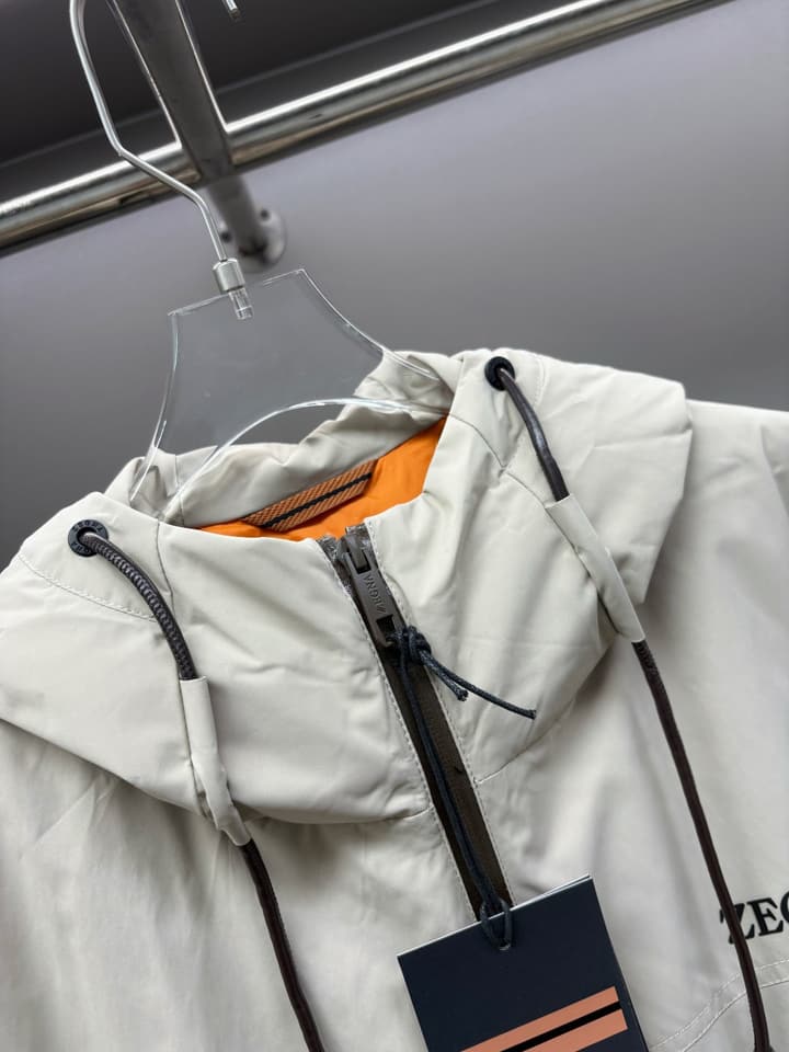 Zegna Letter Print Down Jacket in Apricot Beige