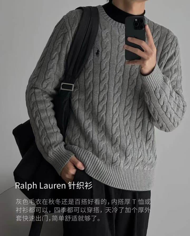 Ralph Lauren Cable Knit Crewneck Sweater in Black
