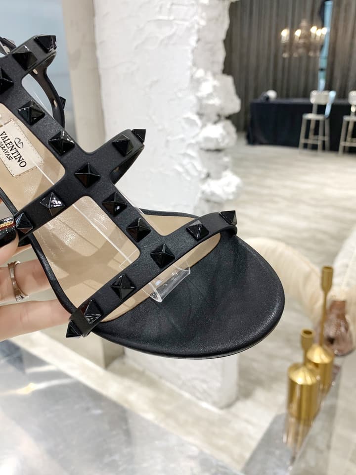 Valentino Studded Classic Block Heel Sandals in Black With Black Studs 6.5cm Heel